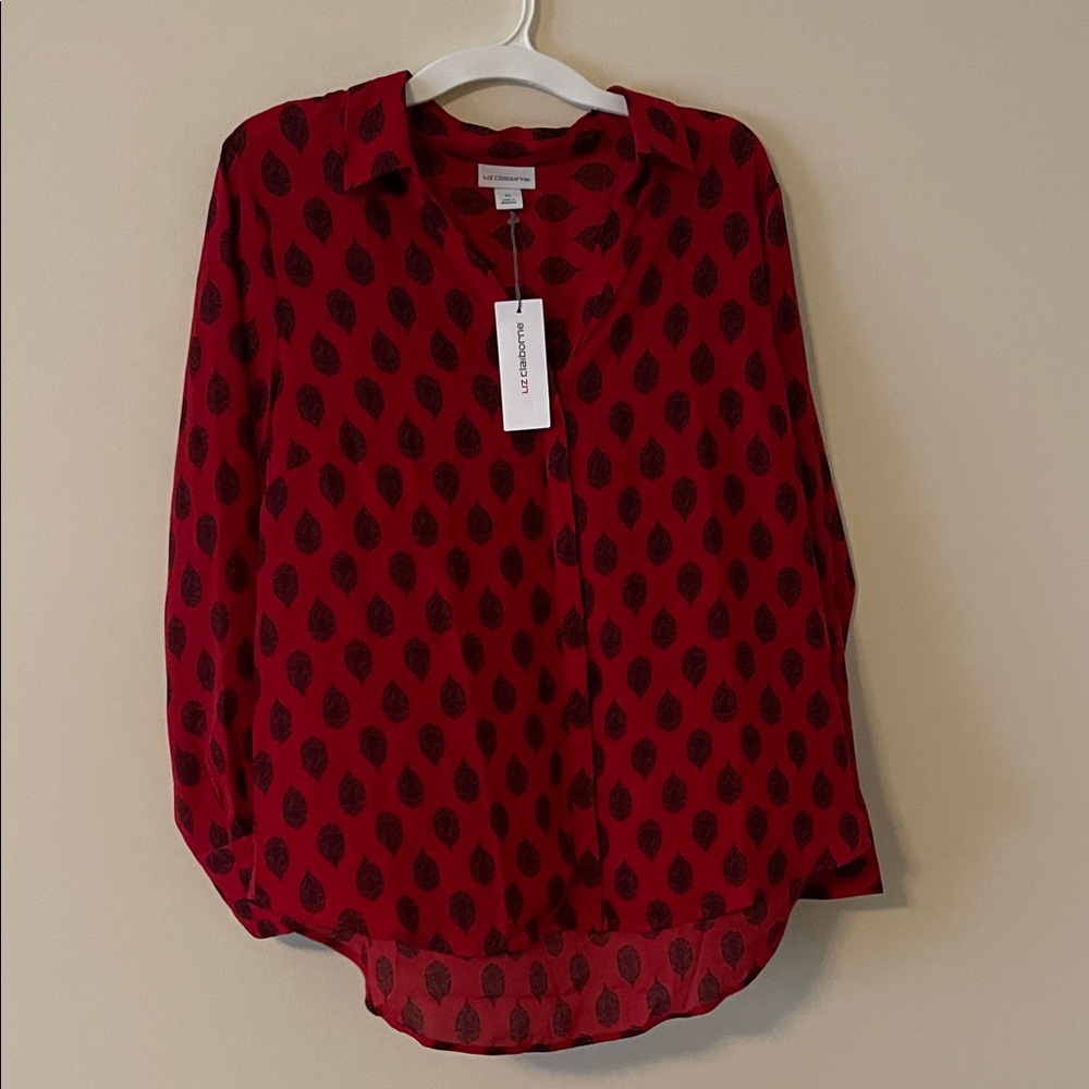 Liz Claiborne Red and Black Leaf Print Blouse